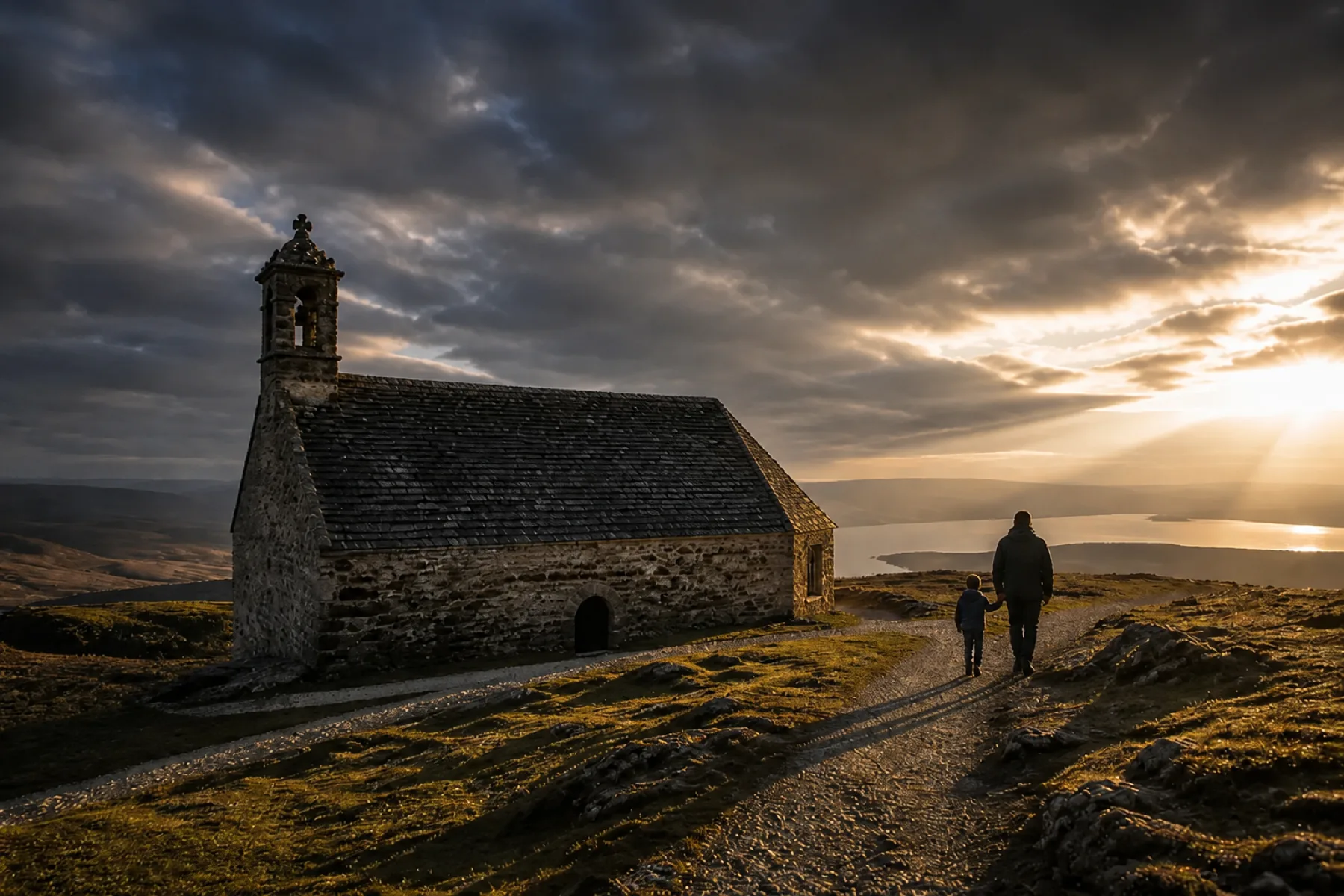 Chapelle bretonne au coucher du soleil
